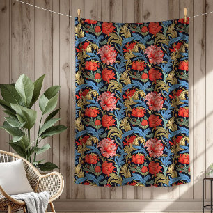 Vibrant William Morris Timeless Floral Elegance Fleece Blanket