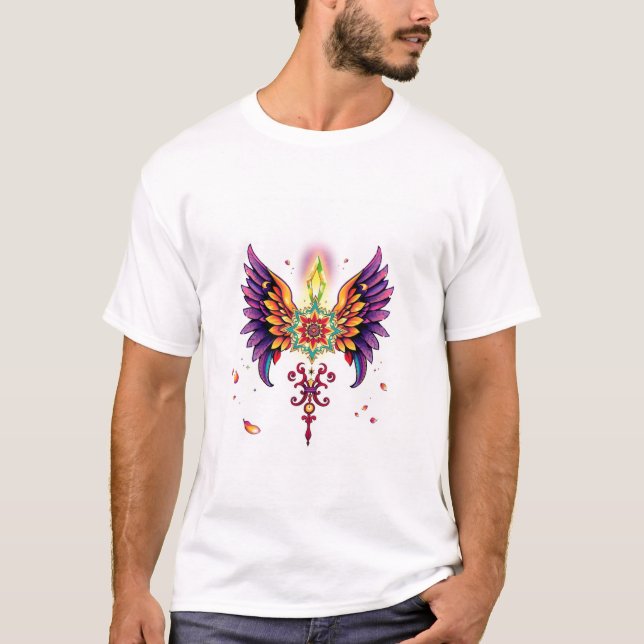 Vibrant Winged Crystal Art | Mystical Fantasy Digi T-Shirt (Front)
