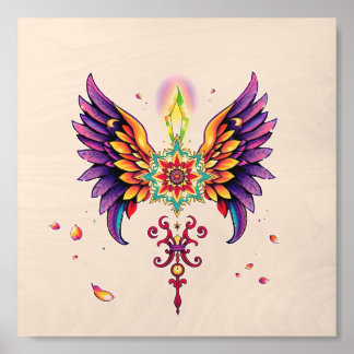Vibrant Winged Crystal Art Wood Photo Tile