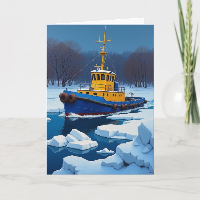 Vibrant Winter Boat Scene Card (Front)
