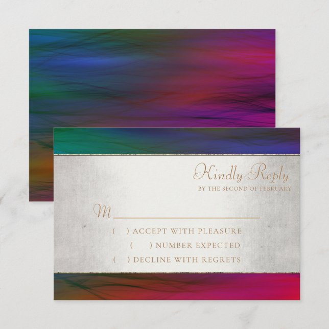 Vibrant Wisps | Dark Jewel Tone Watercolor RSVP Card (Front/Back)