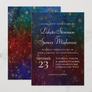 Vibrant Wisps Jewel Tone Watercolor Wedding Invitation