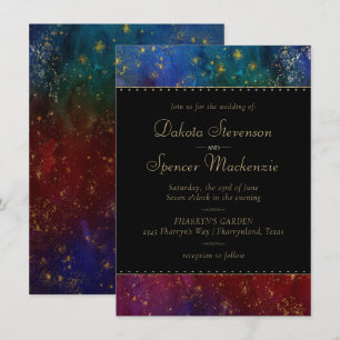 Vibrant Wisps Jewel Tone Watercolor Wedding Invitation