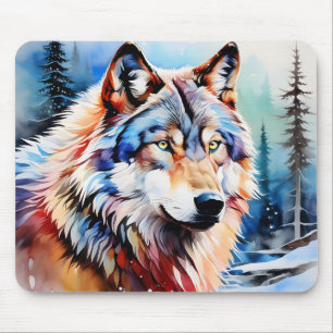 Vibrant Wolf in Snow Mouse Pad