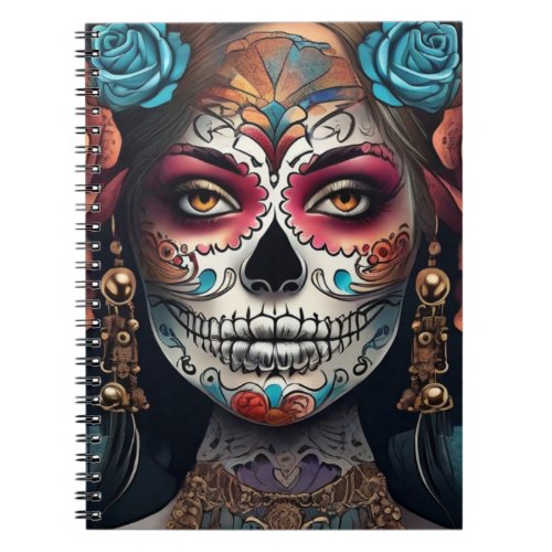 Vibrant Woman Day of the Dead Sugar Skull Makeup Notebook