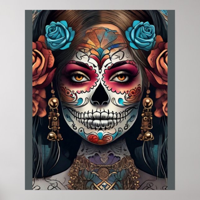 Vibrant Woman: Day of the Dead Sugar Skull Makeup Poster (Front)