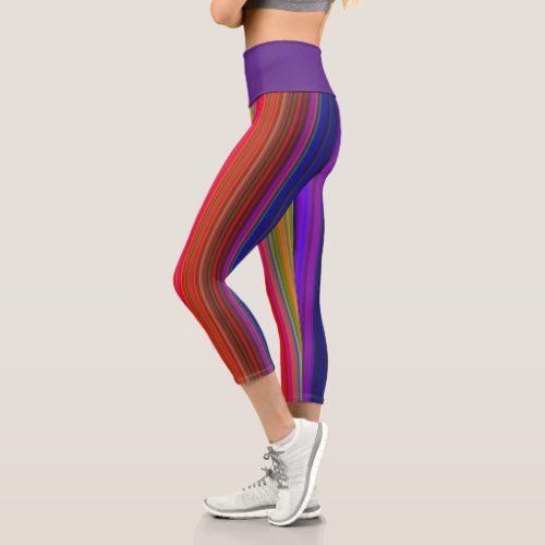 Vibrant Women Purple Waist MultiColor High Waisted Capri Leggings