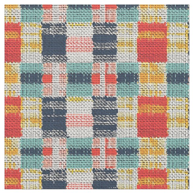 Vibrant Woven Plaid - Retro Boho Checkered Pattern Fabric (Close Up)