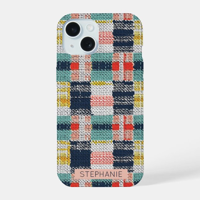 Vibrant Woven Plaid - Retro Boho Checkered Pattern Iphone Case (Back)
