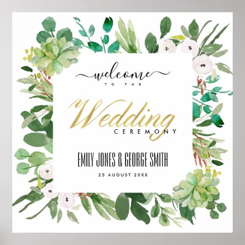 VIBRANT WREATH FOLIAGE WATERCOLOR WEDDING WELCOME POSTER
