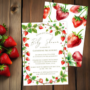 Vibrant Wreath of Strawberries Baby Shower Invitation