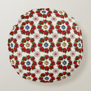Vibrant Xmas Floral Elements Round Pillow