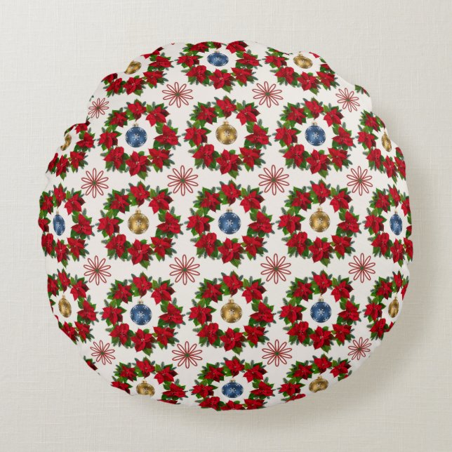 Vibrant Xmas Floral Elements Round Pillow (Front)