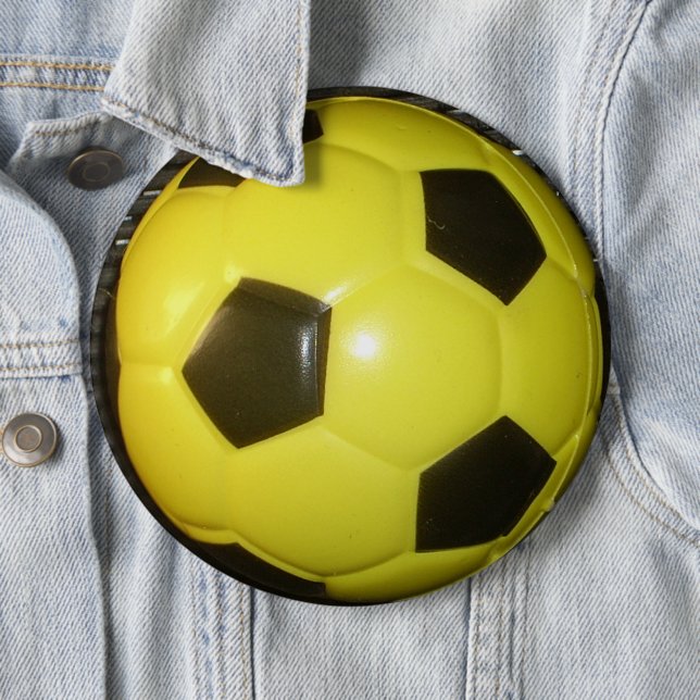 Vibrant Yellow and Black Football (Soccer) Art Button (In Situ)