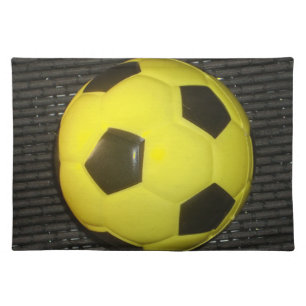 Vibrant Yellow and Black Football (Soccer) Art Cloth Placemat