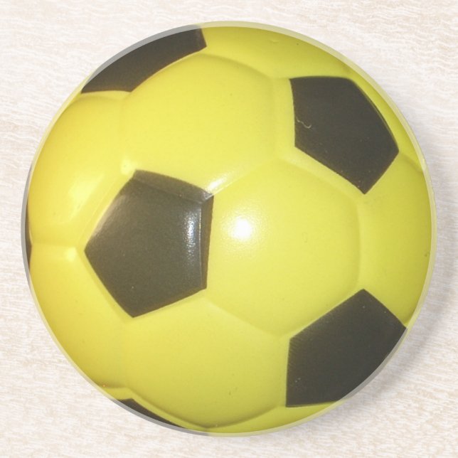 Vibrant Yellow and Black Football (Soccer) Art Drink Coaster (Front)