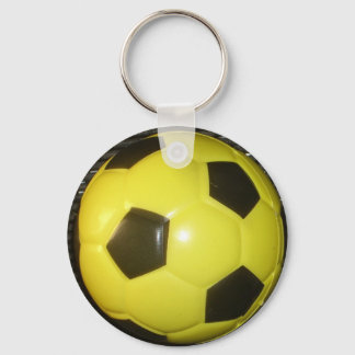 Vibrant Yellow and Black Football (Soccer) Art Keychain