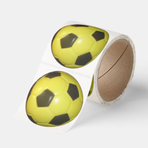 Vibrant Yellow and Black Football (Soccer) Art Sticker Roll