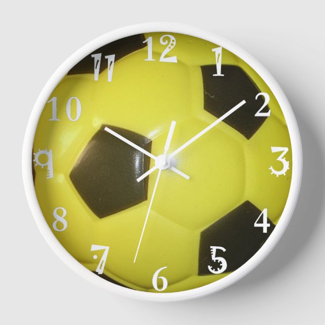 Vibrant Yellow and Black Football (Soccer) Art Wall Clock (Front)