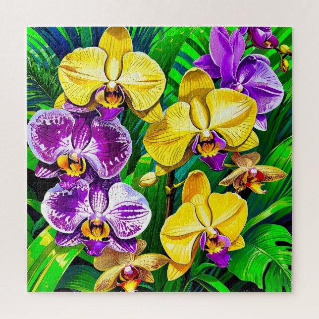 Vibrant yellow and deep purple orchids jigsaw puzzle (Vertical)