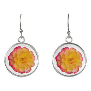 Vibrant Yellow and Pink Rose Earrings