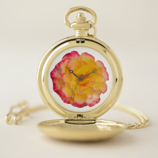 Vibrant Yellow and Pink Rose Pocket Watch