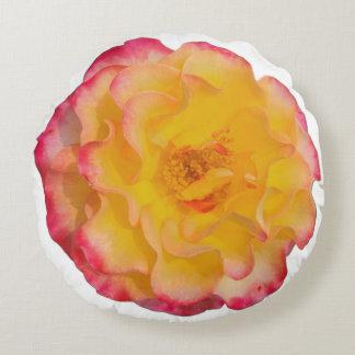 Vibrant Yellow and Pink Rose Round Pillow