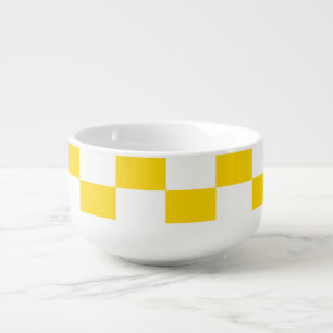 Vibrant Yellow and White Checkered Chess Retro Soup Mug