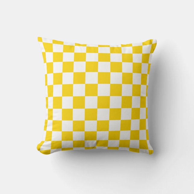 Vibrant Yellow and White Checkered Throw Pillow (Front)