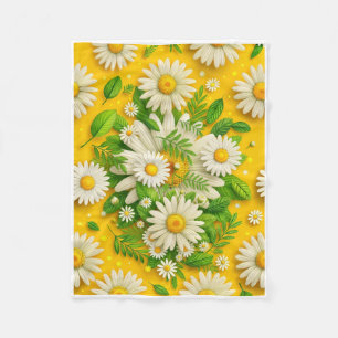 Vibrant Yellow And White Daisies Pattern Fleece Bl Blanket