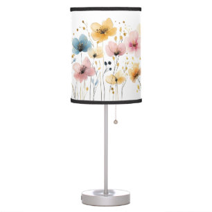Vibrant Yellow, Blue, and Pink Watercolor Floral Table Lamp