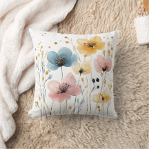 Vibrant Yellow, Blue, and Pink Watercolor Floral