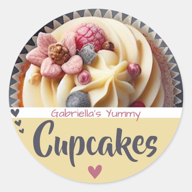 Vibrant Yellow Cupcake Cake Baking Photo Label (Front)