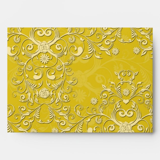Vibrant Yellow Floral Damask Pattern Envelope (Front)