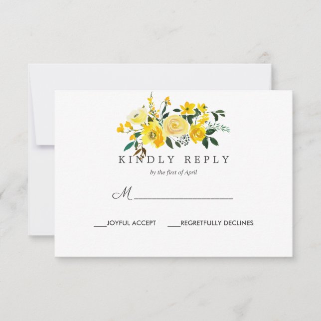 Vibrant Yellow  Floral Wedding  Response Rsvp (Front)