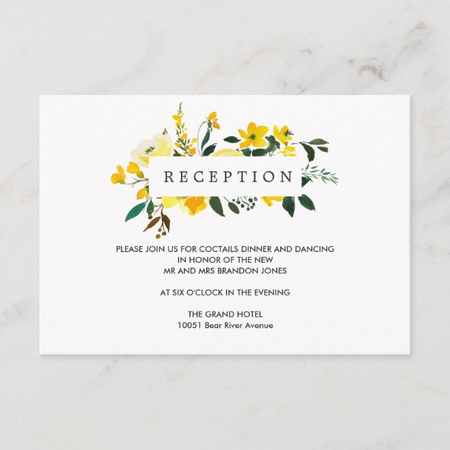 Vibrant Yellow Flower WEDDING  Reception Enclosure Card (Front)