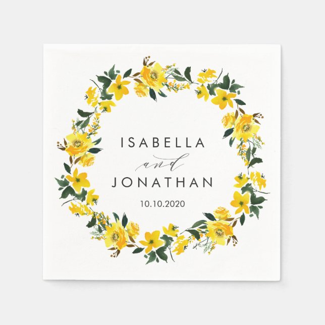 Vibrant Yellow  Flowers  Rustic wedding Custom Napkins (Front)