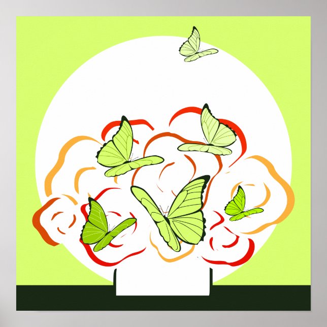 Vibrant Yellow-Green Butterflies & Orange Bouquet  Poster (Front)