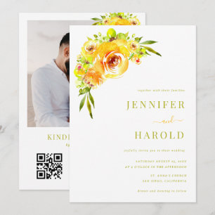 Vibrant Yellow & Green Floral Garden Photo Wedding Invitation