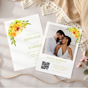 Vibrant Yellow & Green Floral Garden Photo Wedding Invitation