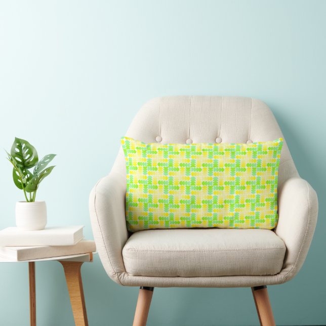 Vibrant Yellow & Green Geometric Cross Pattern Lumbar Pillow (Chair)