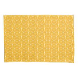 Vibrant Yellow Hexagonal Cube Pattern Design Pillow Case