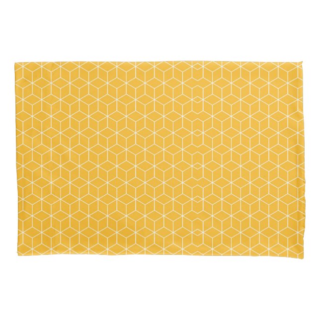 Vibrant Yellow Hexagonal Cube Pattern Design Pillow Case (Front-Left)