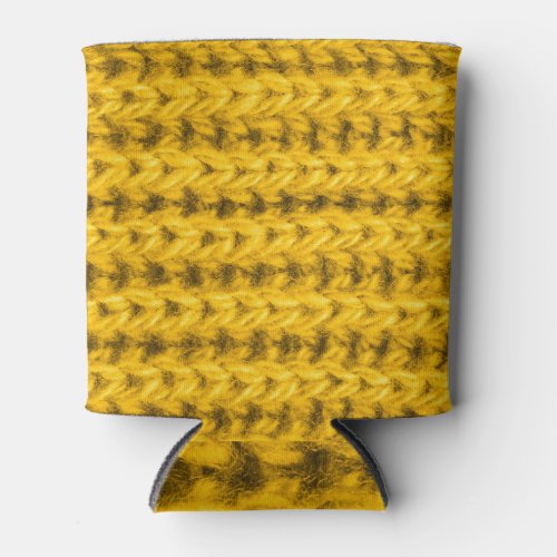 Vibrant Yellow Knitted Wool Texture Can Cooler