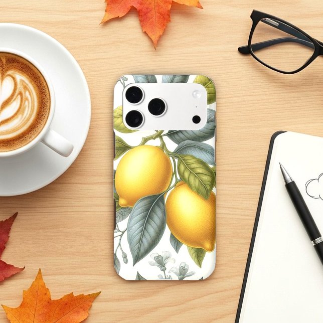 Vibrant Yellow Lemon and Blue Watercolor Botanical iPhone Case (Creator Uploaded)