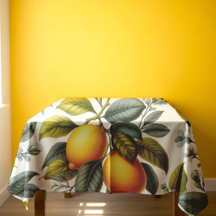 Vibrant Yellow Lemon and Blue Watercolor Botanical Tablecloth