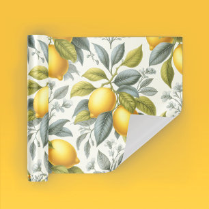 Vibrant Yellow Lemon and Blue Watercolor Botanical Wrapping Paper Sheets