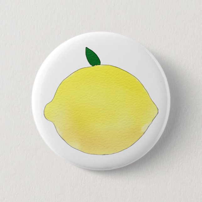 Vibrant Yellow Lemon Illustration Button (Front)