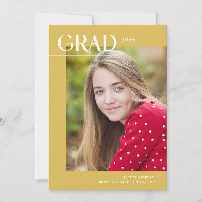 Vibrant Yellow Modern Grad Photo Graduation Party Invitation (Front)