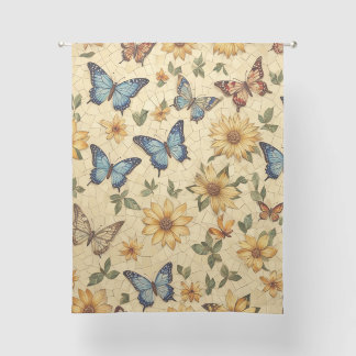 Vibrant Yellow Mosaic Butterfly & Sunflower Garden Sheer Curtains